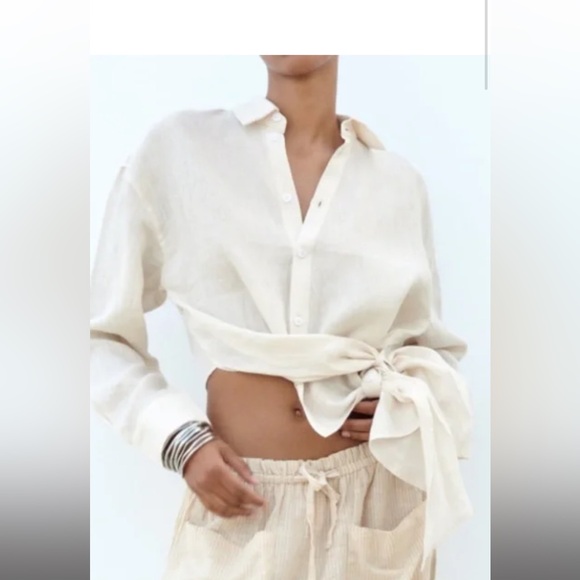 ZARA LINEN ASYMMETRIC SHIRT - Picture 1 of 4